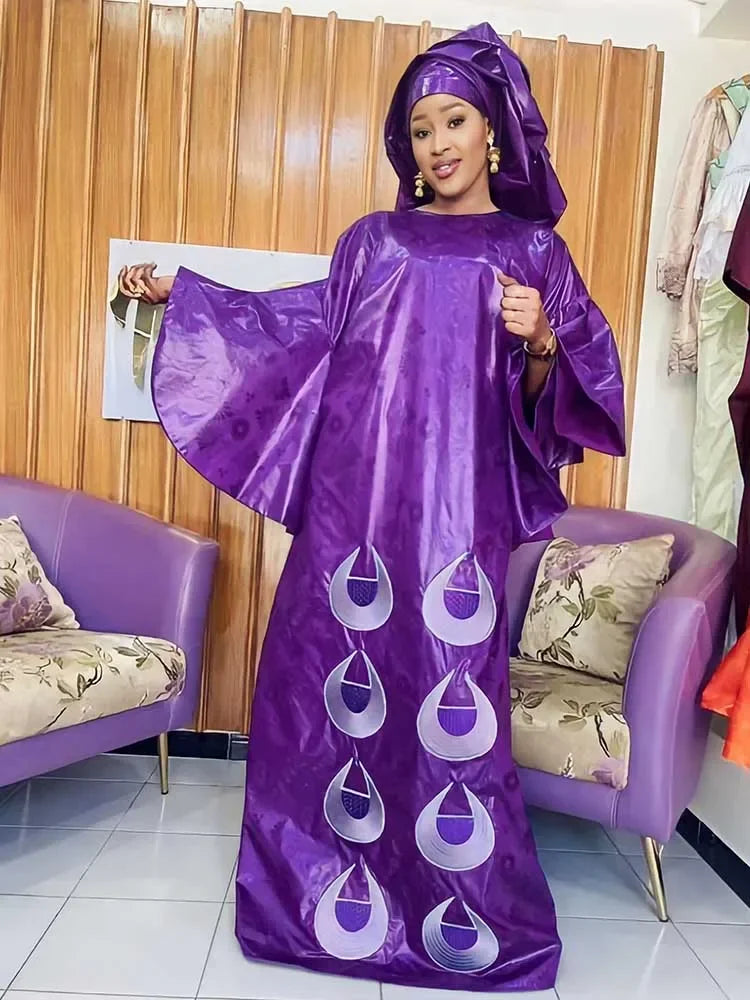 African Women Party Clothing Bazin Riche Dashiki Robe Top Class Evening Gowns With Scarf