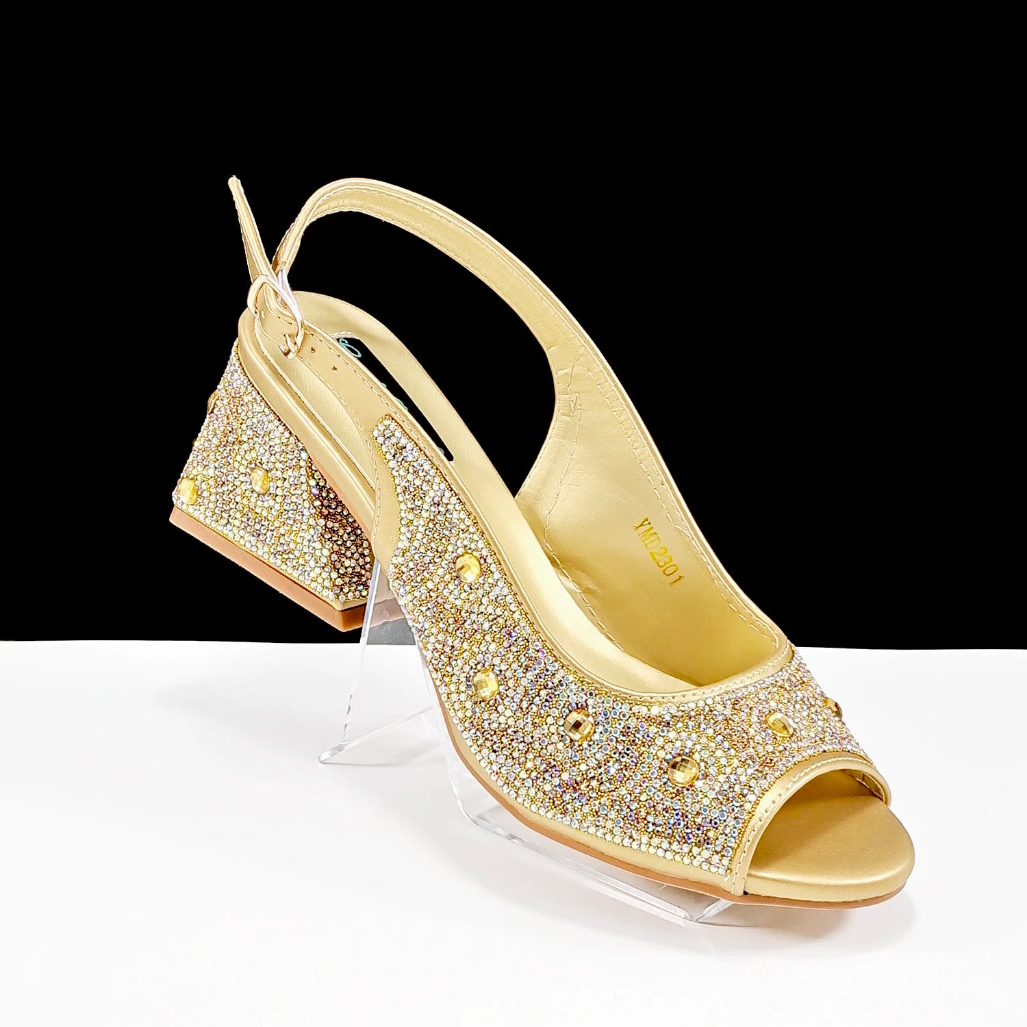 Women's Rhinestone Design Shoes and Bag Set Open Toe Comfortable Heels