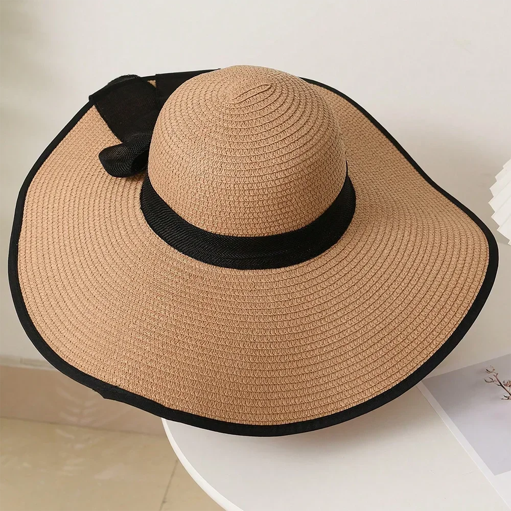 Women's Oversize Brim Straw Hat Women's Summer Sun Block Big Brim Hat Seaside Bow Beach Hat Suitable For Sun Protection