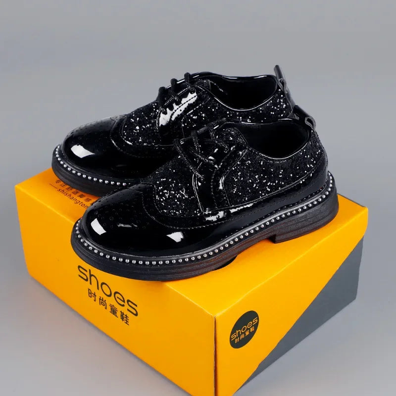 Boys Hollow Out silver Shoes Leather for Kids Party Wedding Dance Shoe Dress