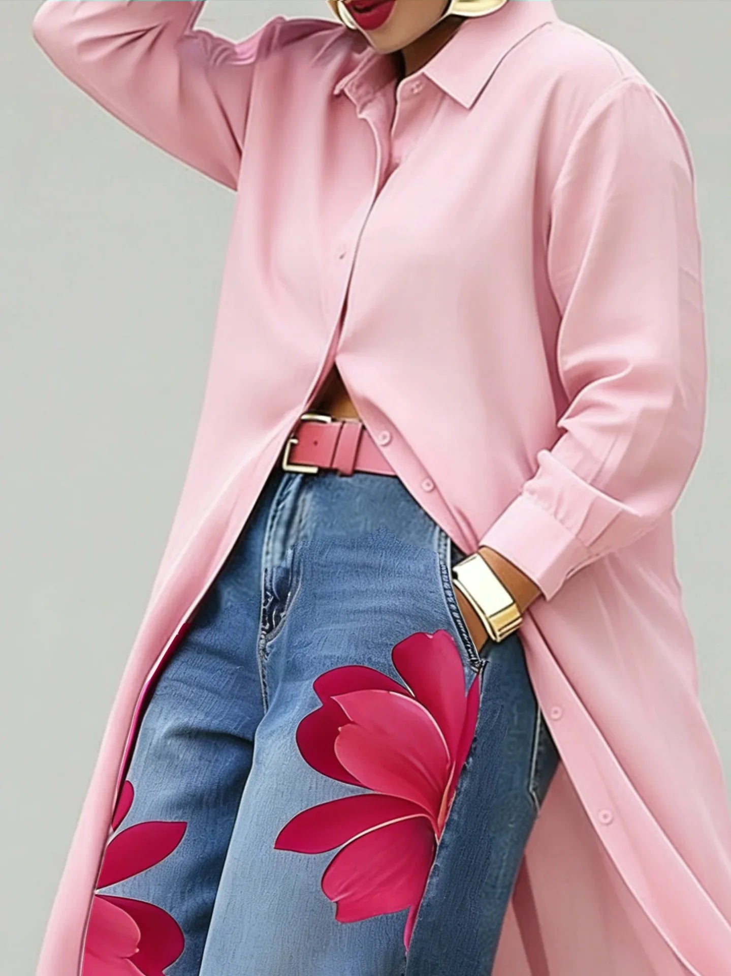 Casual Plus Size Shirt for Women's Longline Button Down Shirt Long Sleeve Loose Fit Maxi Tunic Blouse Open Front Cardigan Top