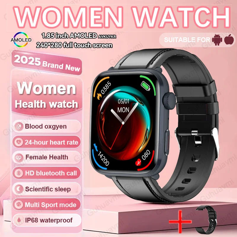 2025 AI Diagnosis NFC Smart Watch Women 1.85 inch AMOLED Blood pressure Heart