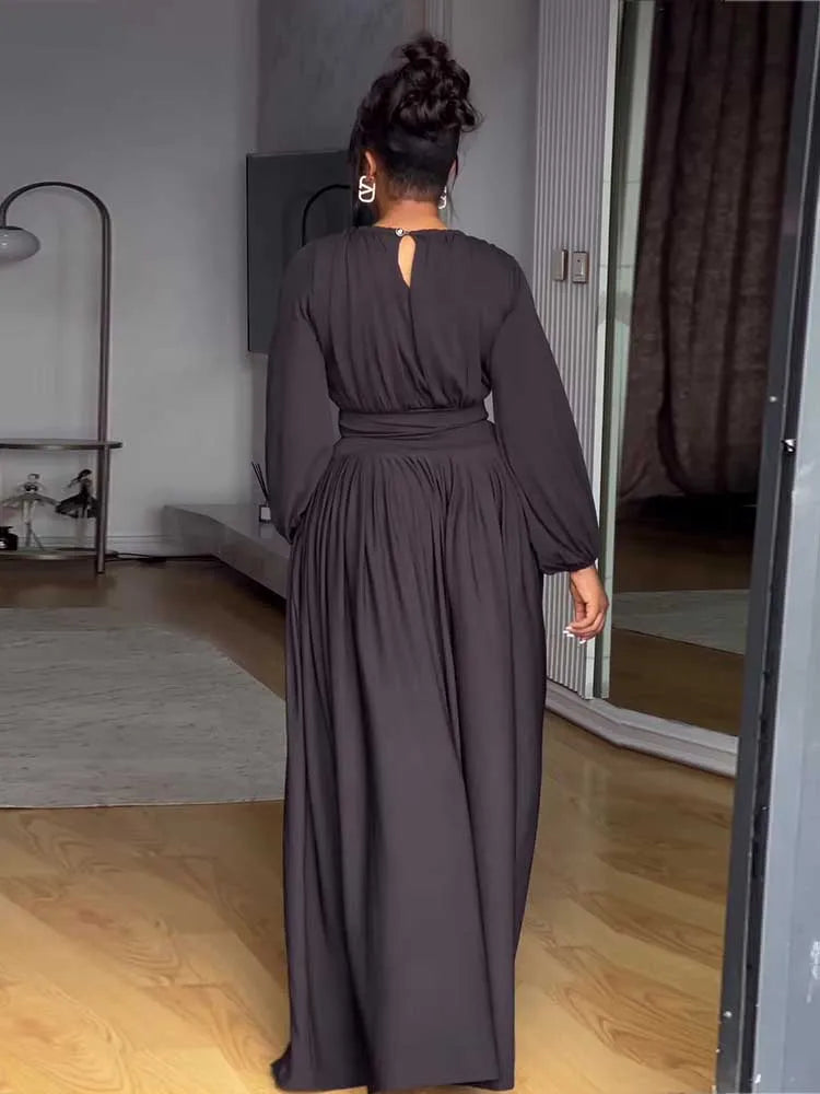 Women's Clothing Autumn 2-piece Long Sleeve Top and Long Skirt Set Casual Dress