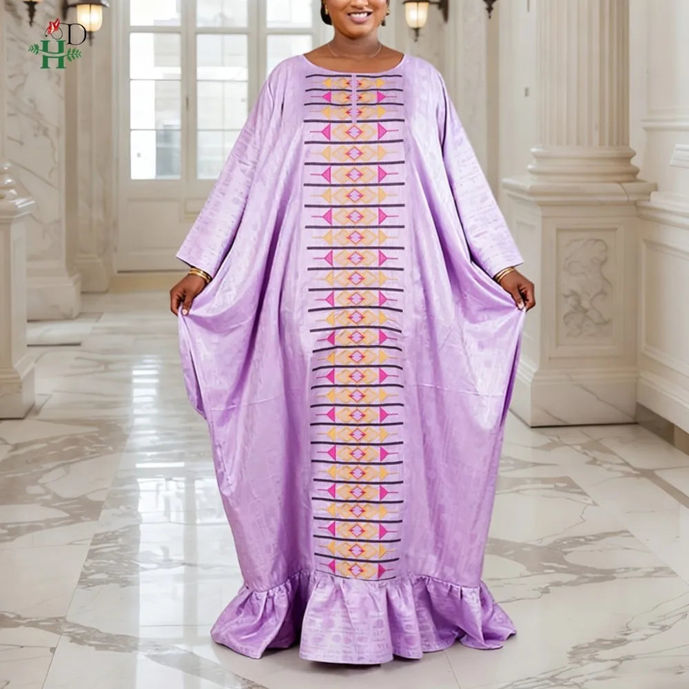 African Women's Kaftan Dress Embroidery Bazin Riche Wedding Party Plus Size Muslim Gown Dress