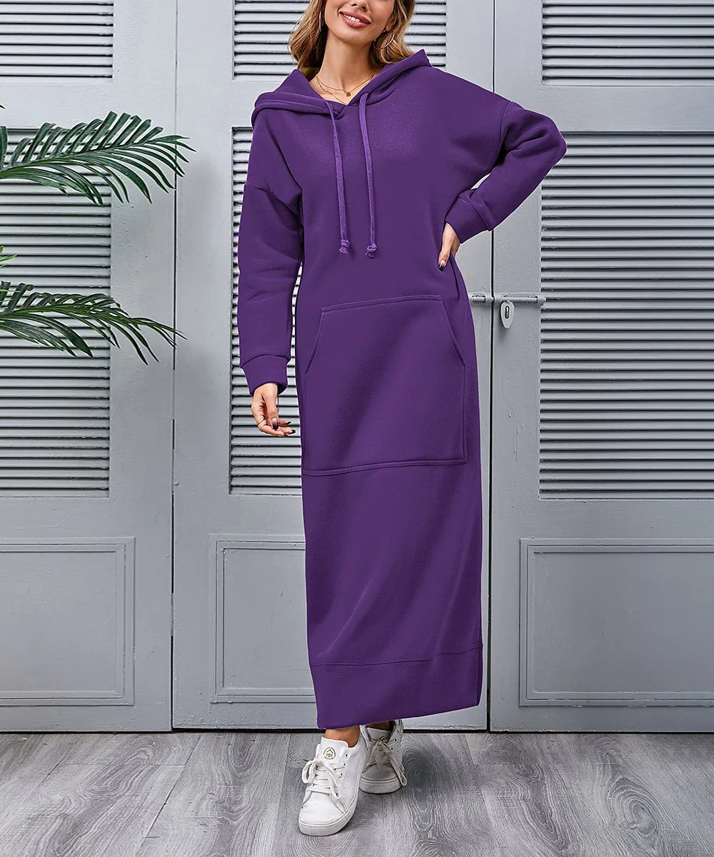 Women's Hoodie Midi Dress | Lace-Up Hem Casual Sweatshirt Long Dress | HotTrendyPicks