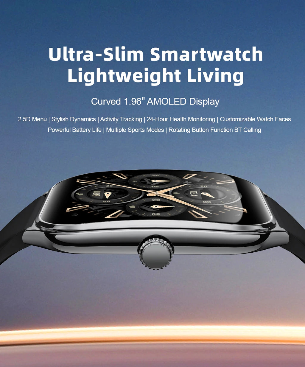 New Ultra Thin Smart Watch men 1.96" AMOLED 360*360 HD Pixel Display Always Show Time Bluetooth Call Reminder Smartwatch Ladies