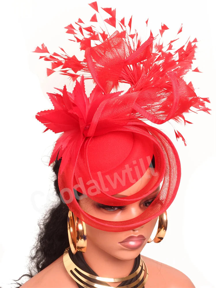 Elegant Women's Fascinator Kentucky Derbie Headwear Chapeau Cap With Feather Clips