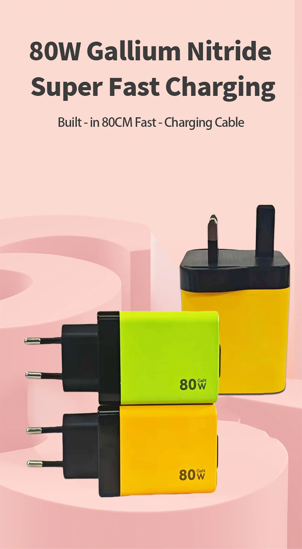 80W Super Fast Charge Type C USB Phone Charger With Telescopic USB C Cable For Iphone 16 15 Samsung Laptop With Light