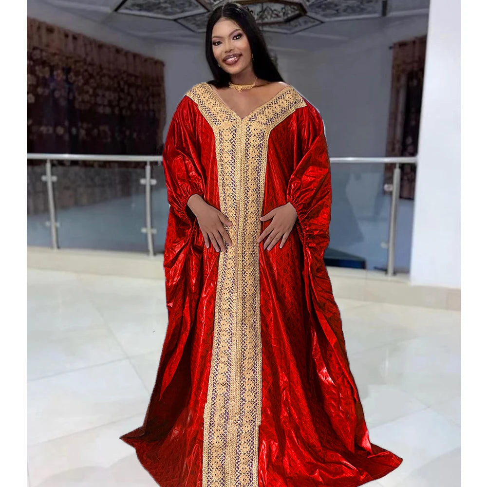 Red African Bazin Rich Dress Original Nigerian Basin BouBou Dashiki For Ankara Party Wedding Bride Robe Guipure Sewn Dress