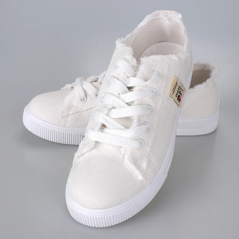 Women's Denim Canvas Sneakers | Low Top Lace-Up Flat Board Shoes | HotTrendyPicks