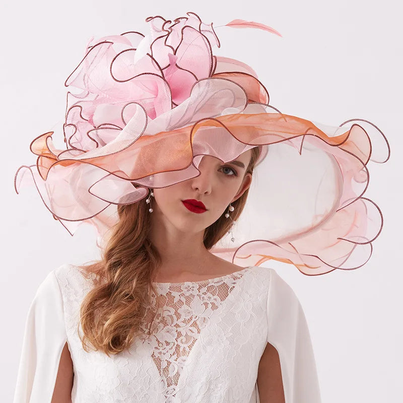 Women's Elegant Fascinators Large Wide Brim Church Hat With Big Flower