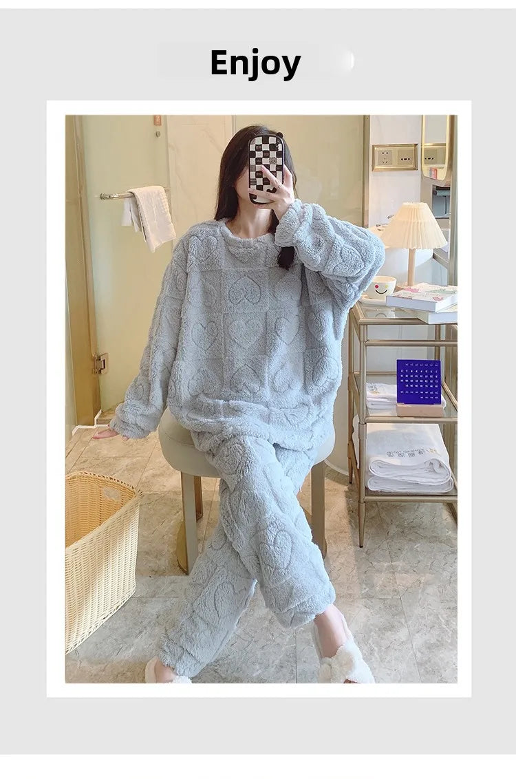 Plus Size Coral Fleece Pyjama Set | Thick Winter Sleepwear for Women | HotTrendyPicks
