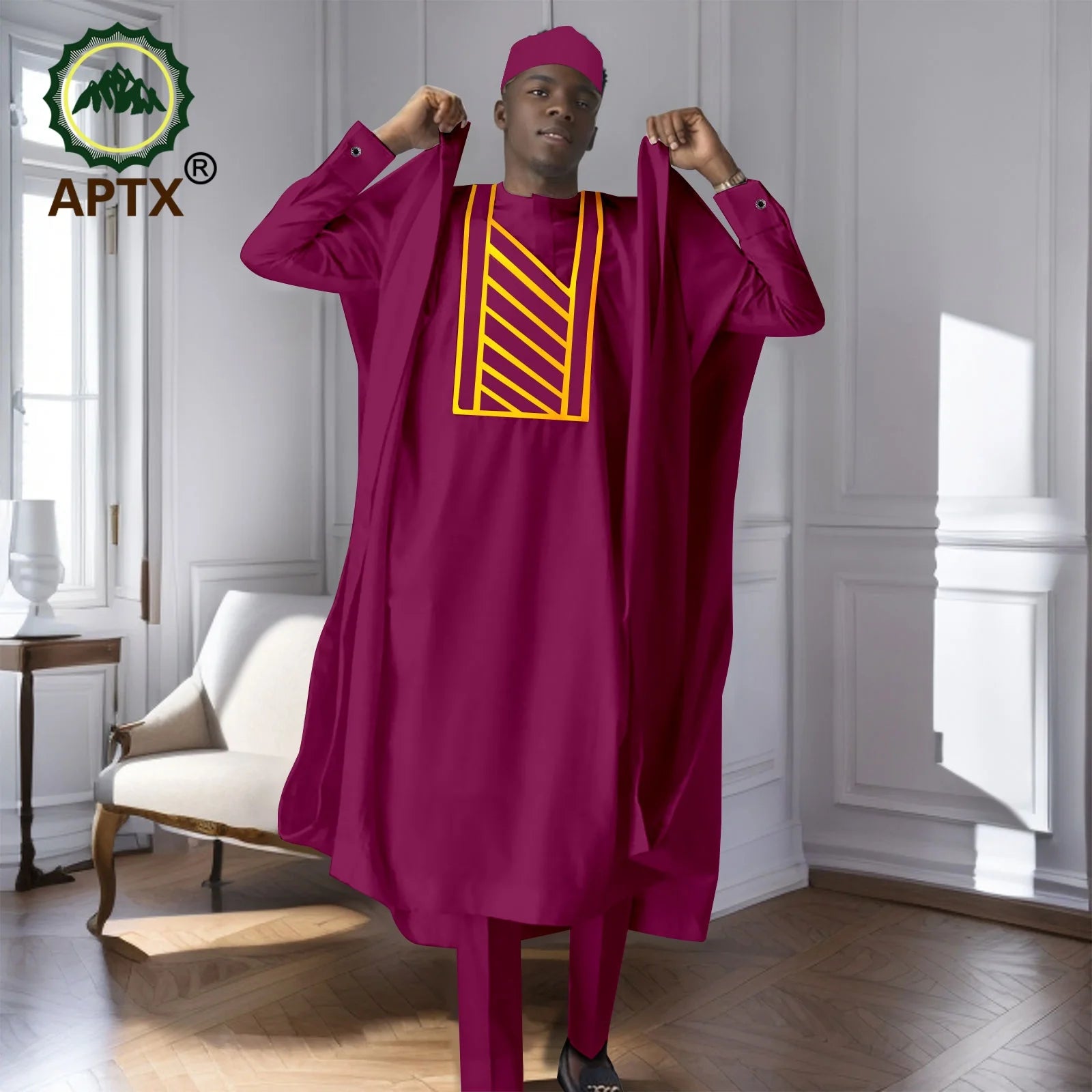 African Men's Traditional  Robe Long Sleeve Clothes Elegant Luxury Men's Outfits  Bazin Riche Embroidery Dress 2416125