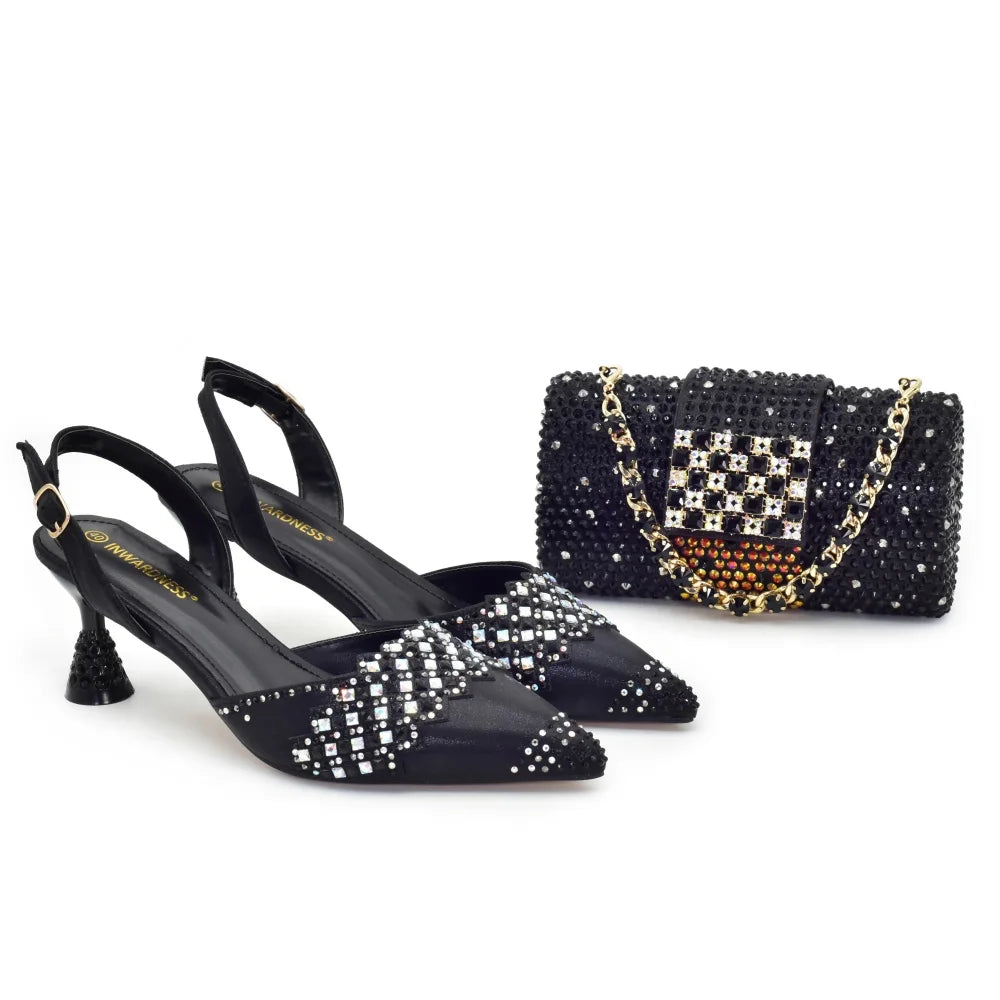 Luxury African Shoes & Bag Set | Crystal Pointed Toe Heels | Wedding & Party