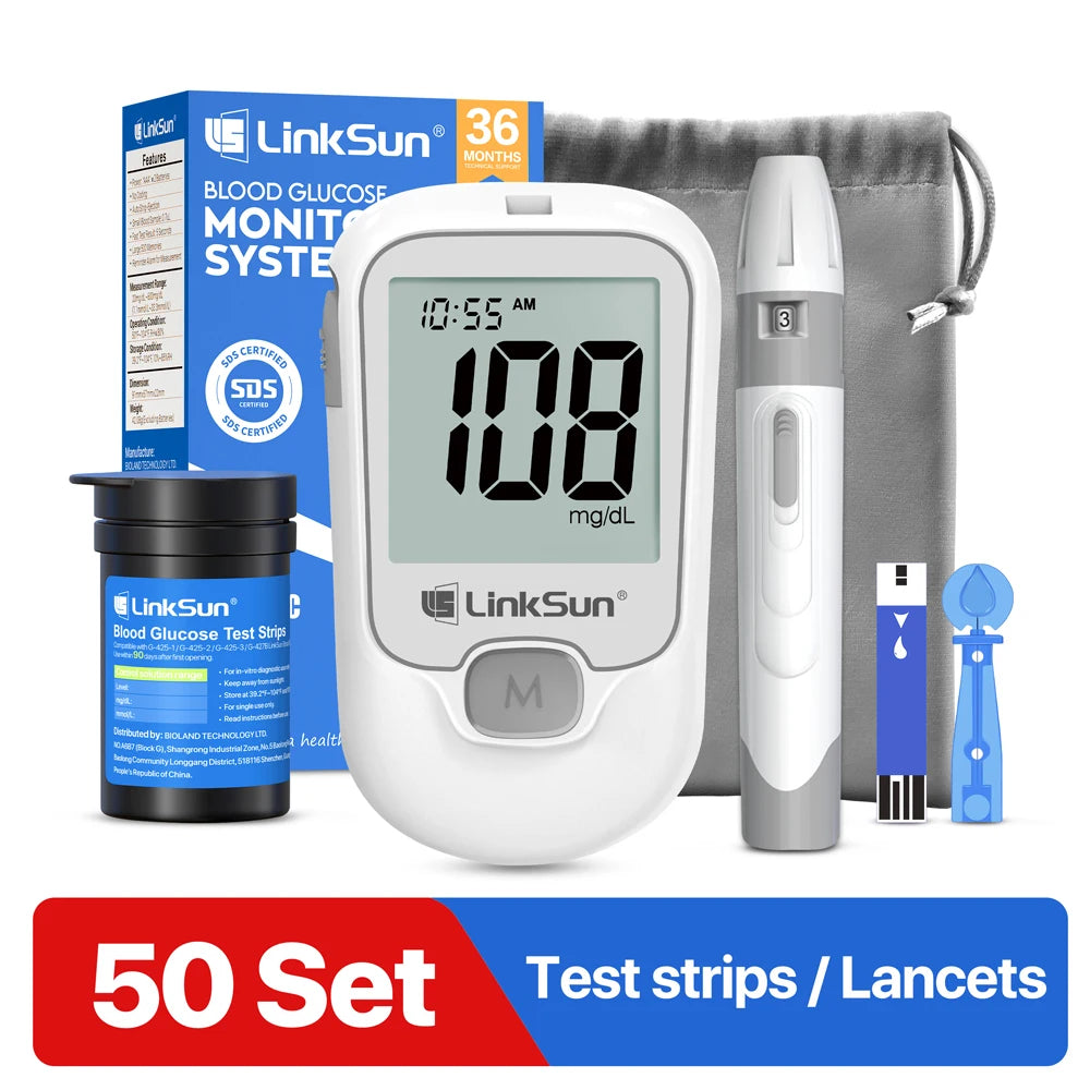 LinkSun G-425-3 Blood Glucose Meter Glucometer Full Set Medical Diabetes Blood Sugar Monitor Complete Kit Glucose Test Strips