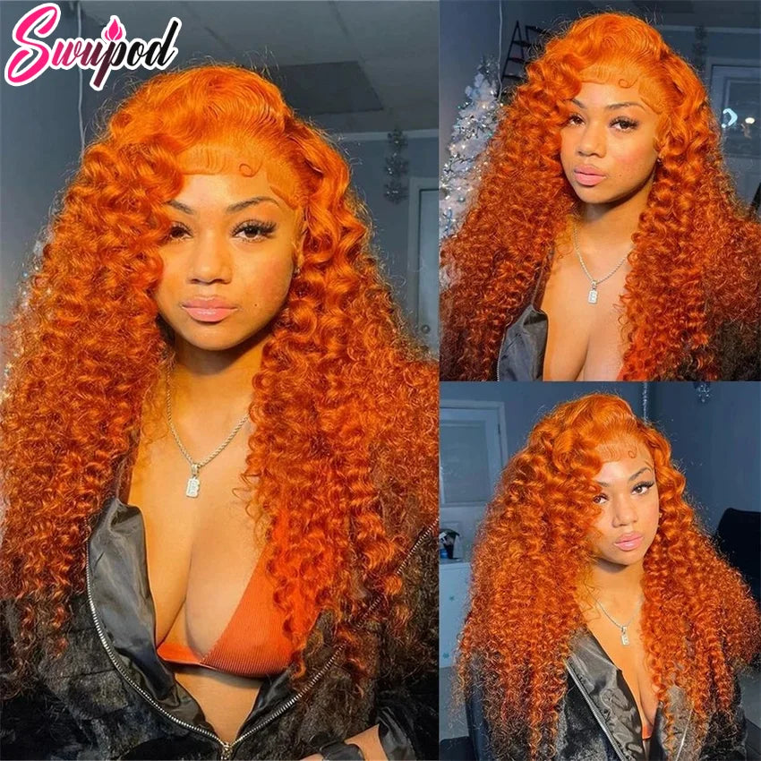 250% 360 Full Lace Ginger Orange Wig 13x6 HD Lace Frontal Wig 13x4 Front Deep Wave Curly Remy Human Hair Glueless PrePlucked