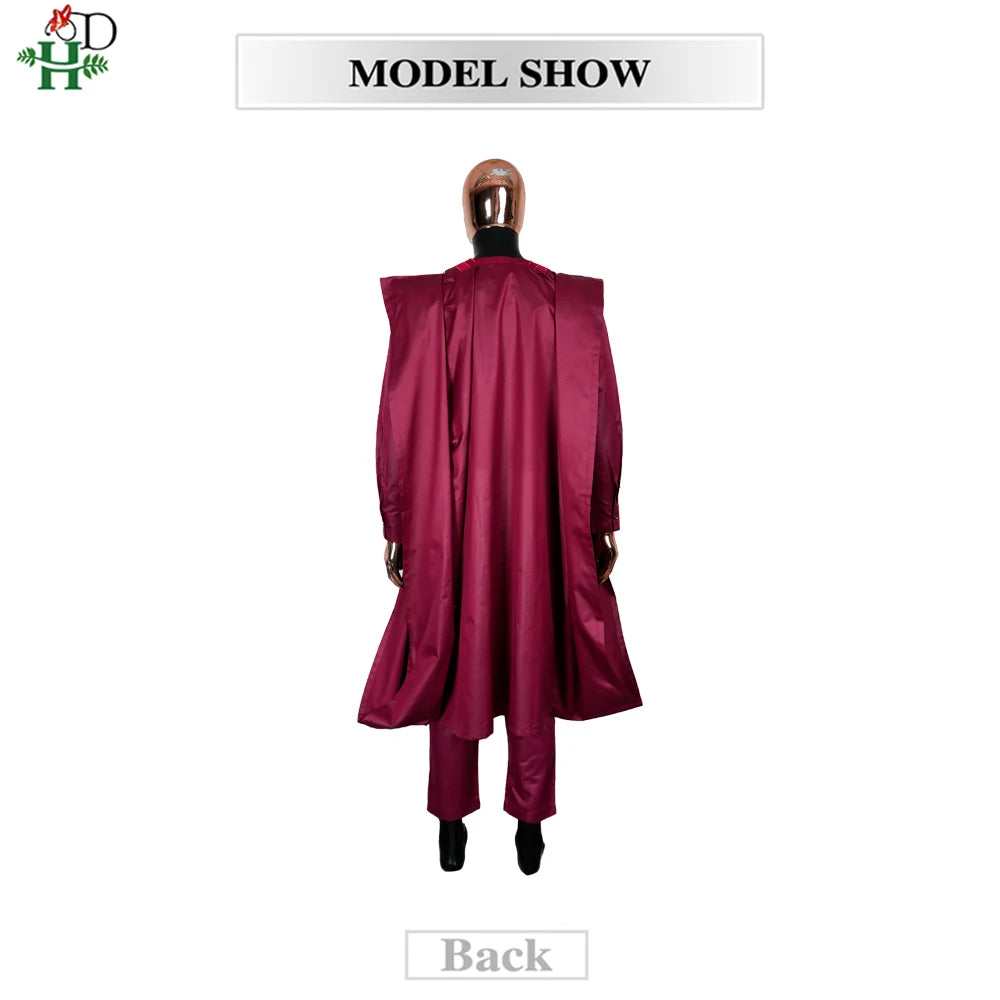 African Dresses For Couple Burgundy Traditional Men 3PCS Embroidered Outfit Set Sequin Floral Mermaid Robe Wedding Party Dress
