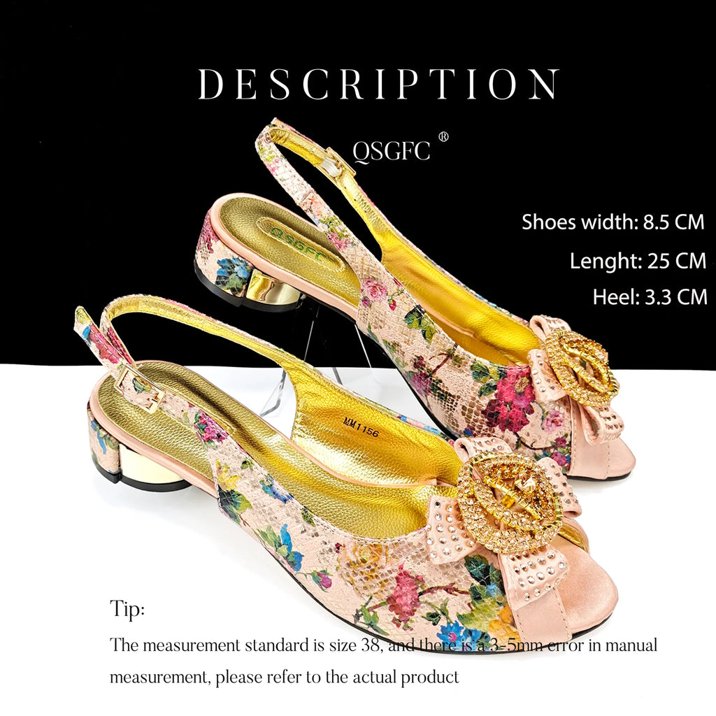 QSGFC Italian Design Shoes and Bag Matching Set Women Low Heel  Nigeria Party Wedding bigger size shoes