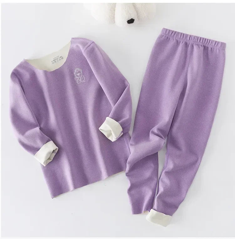 Boys Thermal Fleece Thermal Underwear 37°C Constant Temperature Warm Two-Piece Winter Pajamas Set Unisex Kids Long Johns for Ages 7-13
