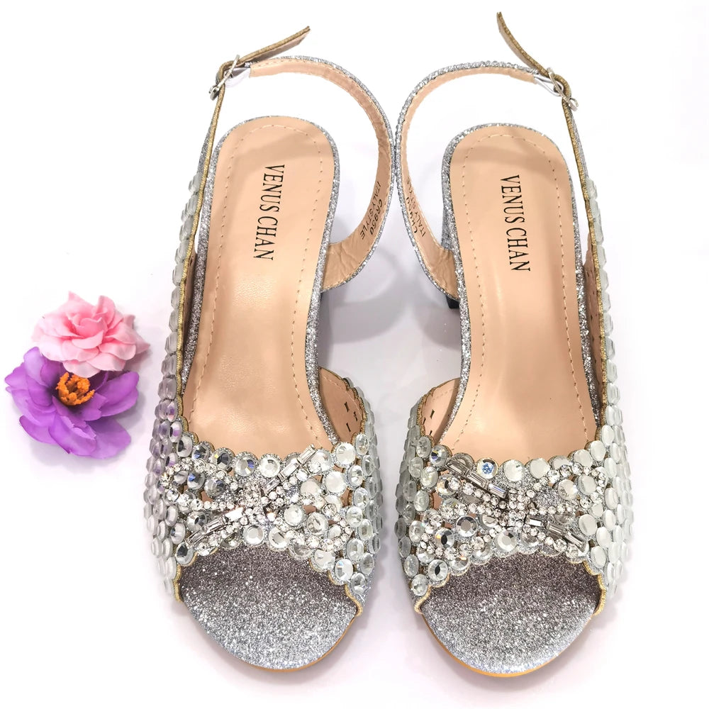Italian Design Full Drill Elegant Wine Evening High Heels Wedding Party Shoes Matching Clutch Handbag