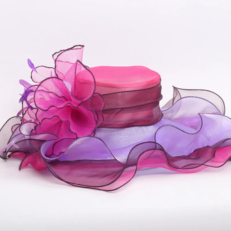 Women's Elegant Fascinators Large Wide Brim Church Hat With Big Flower
