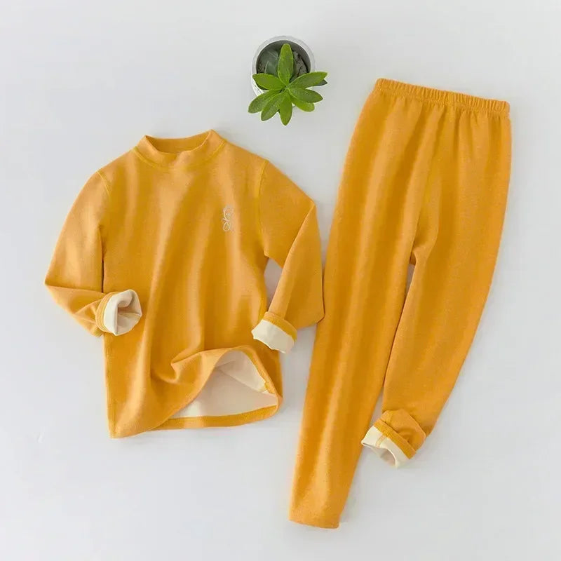 Boys Thermal Fleece Thermal Underwear 37°C Constant Temperature Warm Two-Piece Winter Pajamas Set Unisex Kids Long Johns for Ages 7-13