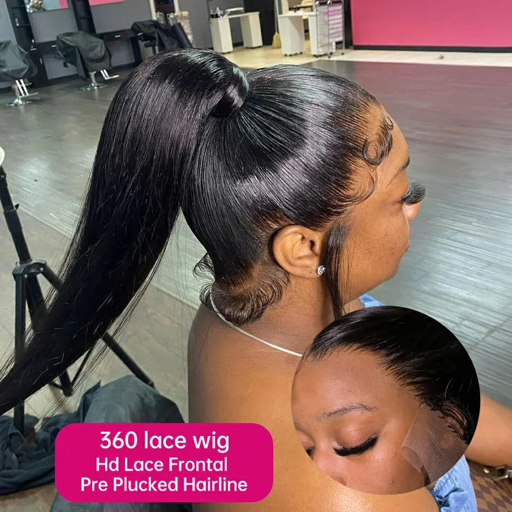 40 Inch Straight Drawstring 360 Full Lace Wig Human Hair 100% 13x6 HD Transparent Lace Frontal Wigs 5x5 Glueless Wigs For Women