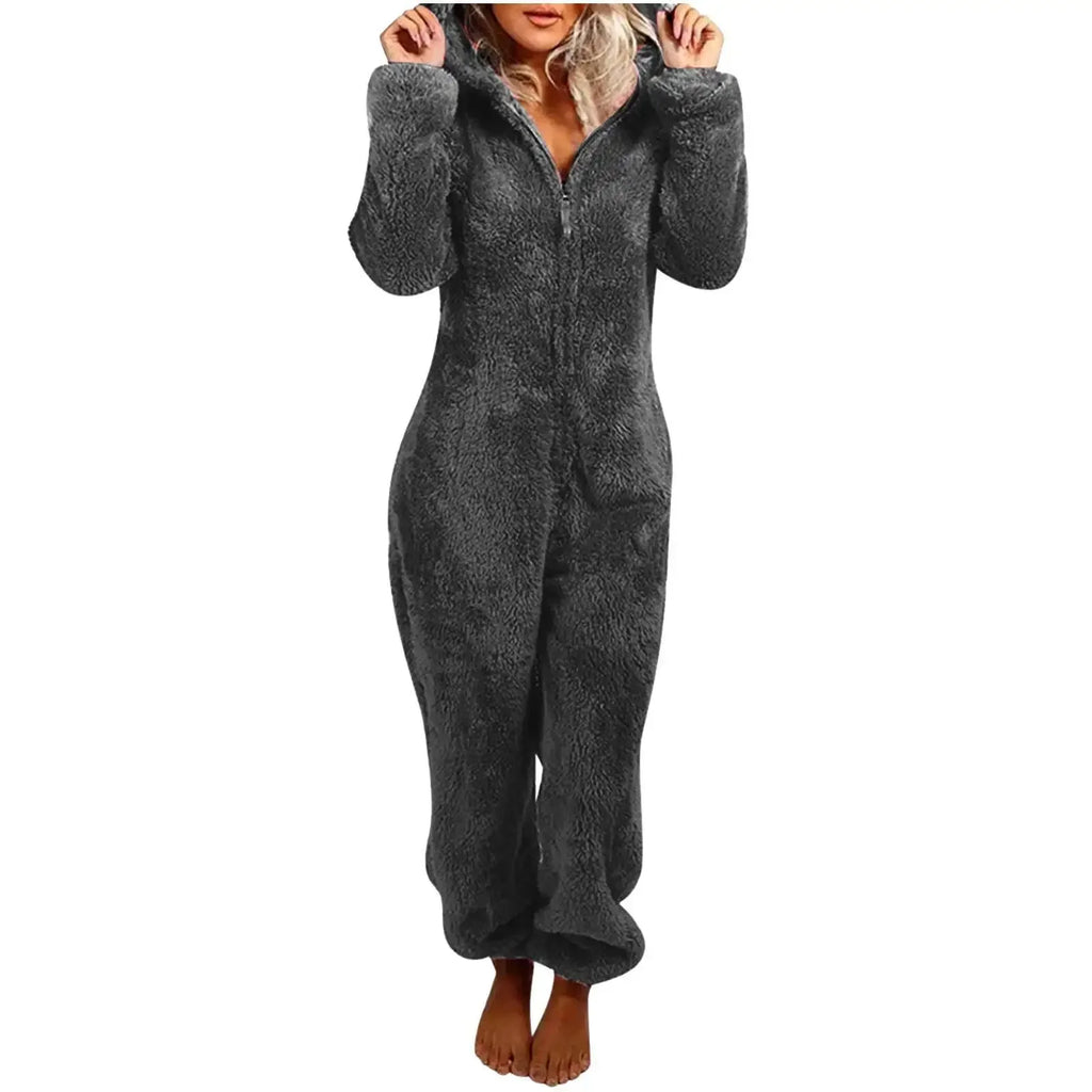 Autumn Winter Thick Fleece Women's Onesie Pajamas with Hat Casual Style Comfortable Soft Fabric