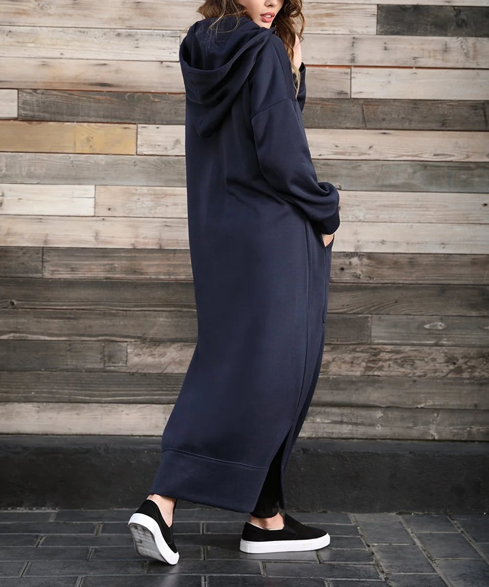 Women's Hoodie Midi Dress | Lace-Up Hem Casual Sweatshirt Long Dress | HotTrendyPicks