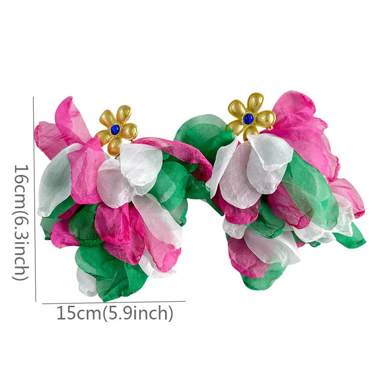Bohemian Leaves Tassels Big Flower Dangle Earrings For Women Girl Trendy Luxury Vintage Fairy Wedding Party Jewelry