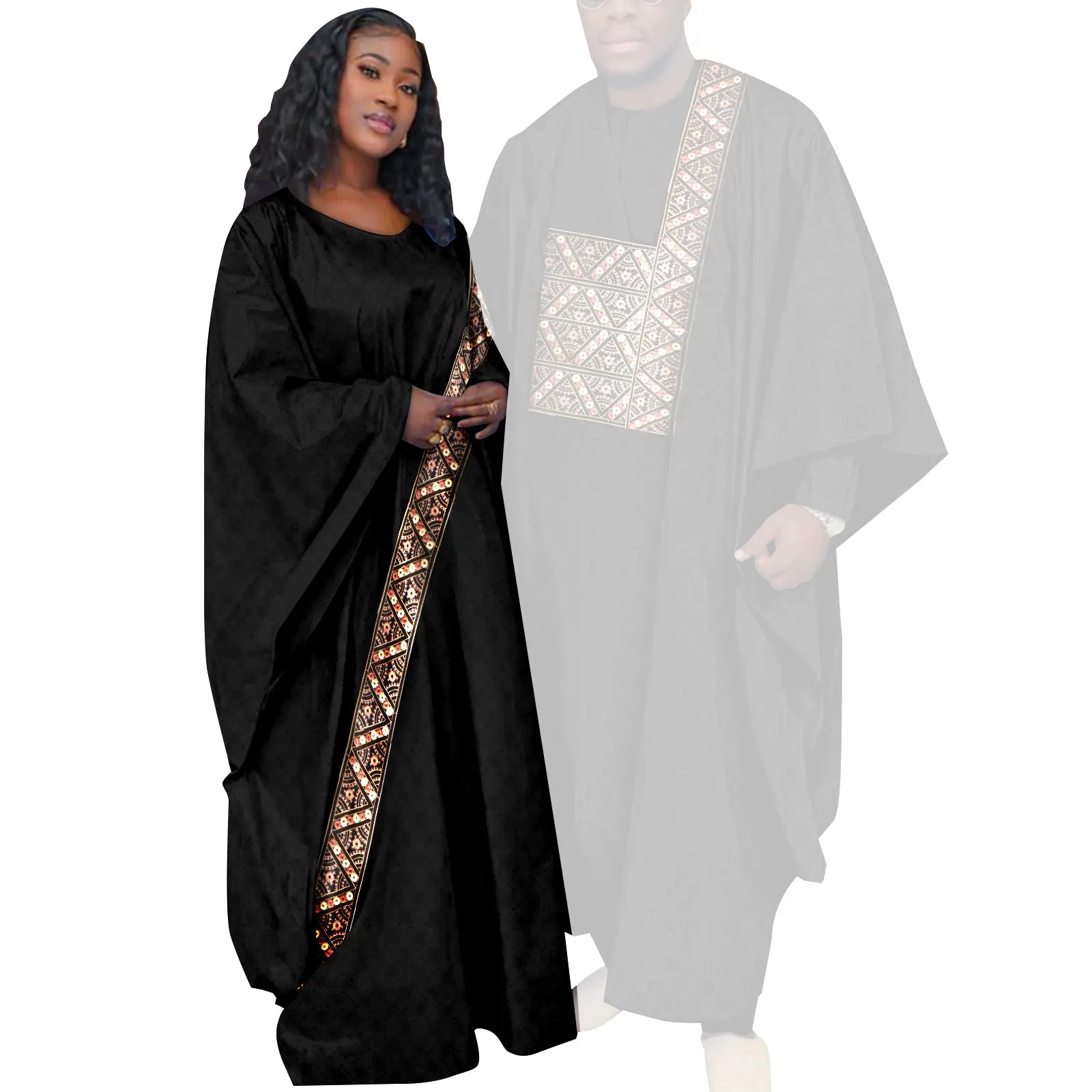 African Couple Clothing Set Women Traditional Wedding Wear Abayas Dashiki Robe Outfit Set for Men African Ethnic Style Y23C034