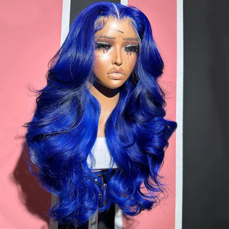Royal Blue Colored Lace Front Wigs 13x4 Body Wave Brazilian Transparent Lace Frontal Wigs Human Hair Pre Plucked