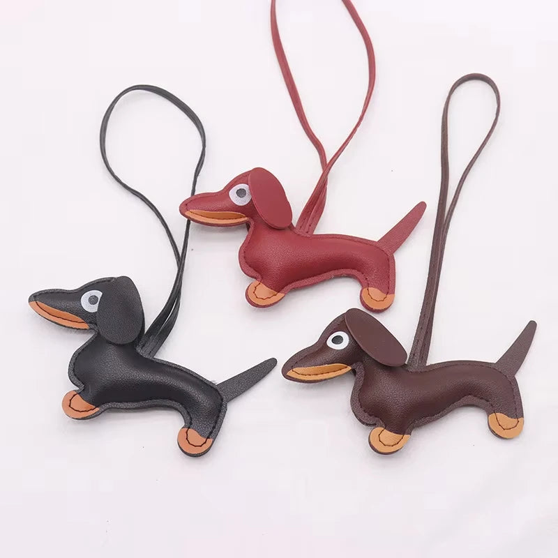 PU Leather Car Dachshund Dog Keychain Fashion Dog Keychains For Women Bag Pendant Jewelry Trinket Key Ring Key Holder Gift