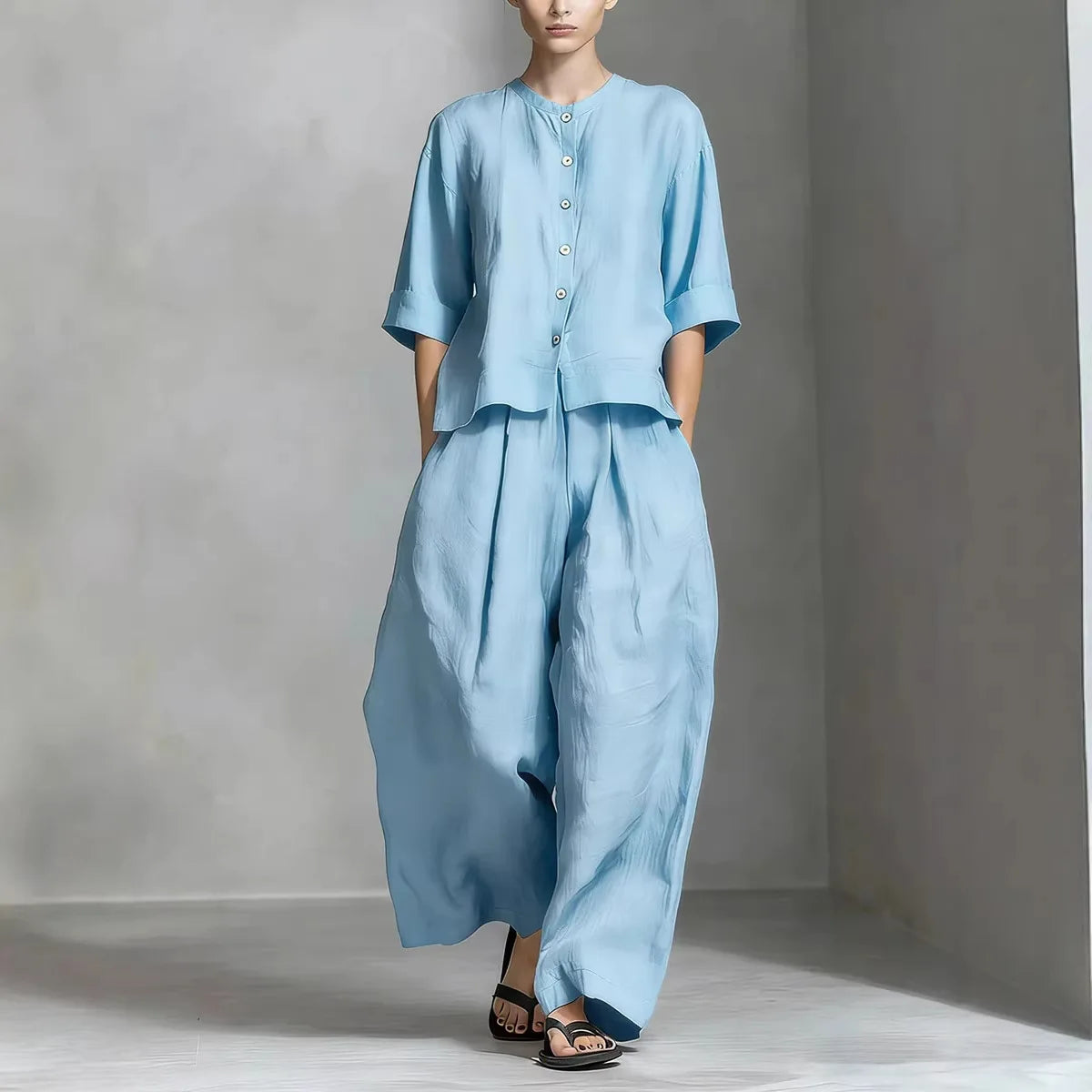 Women's Solid Colour Trouser Set | Elegant Loose 2-Piece Summer Suit | HotTrendyPicks