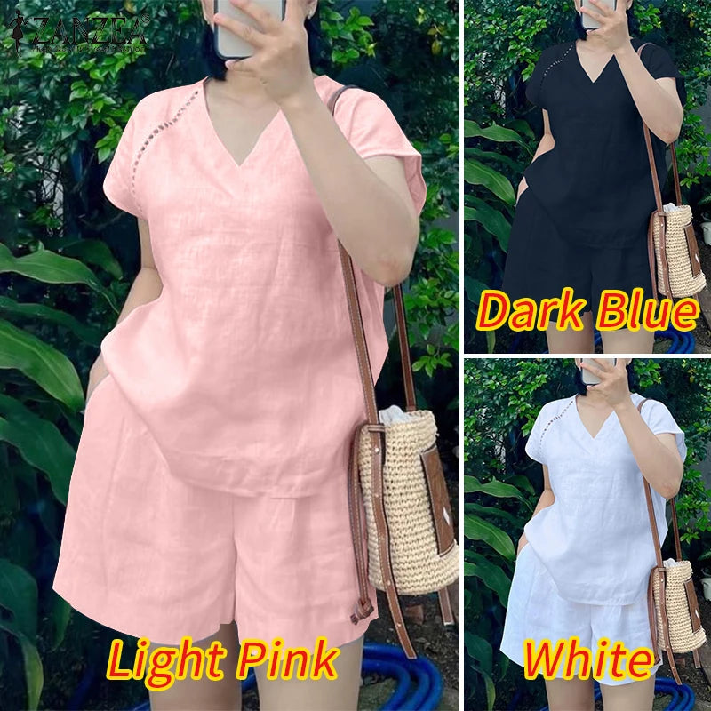 Women's Summer Lace Short Sets | V-Neck T-Shirt & Shorts 2-Piece Suit | HotTrendyPicks