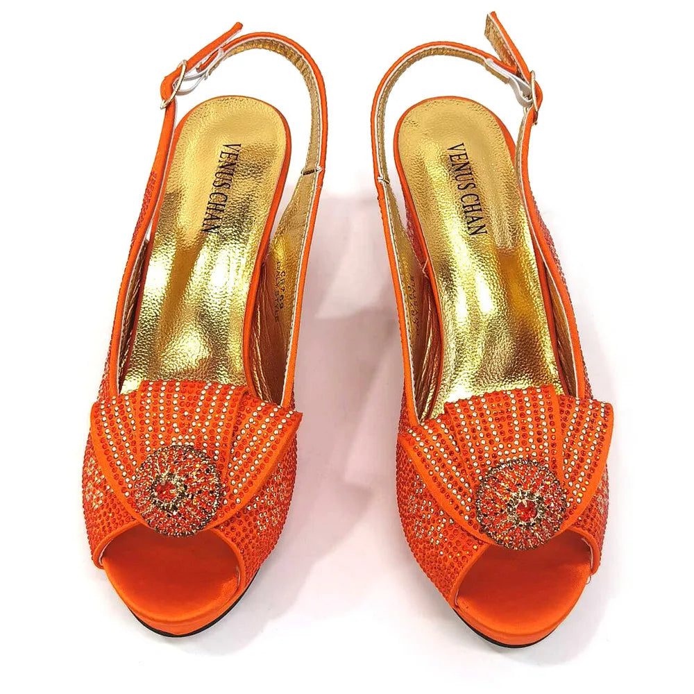 Italian Design Girly Style Golden Color Wedding Shoes And Bag Full Diamond Decoration Metal Closure Bags