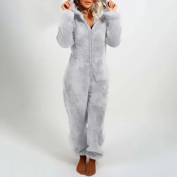 Autumn Winter Thick Fleece Women's Onesie Pajamas with Hat Casual Style Comfortable Soft Fabric