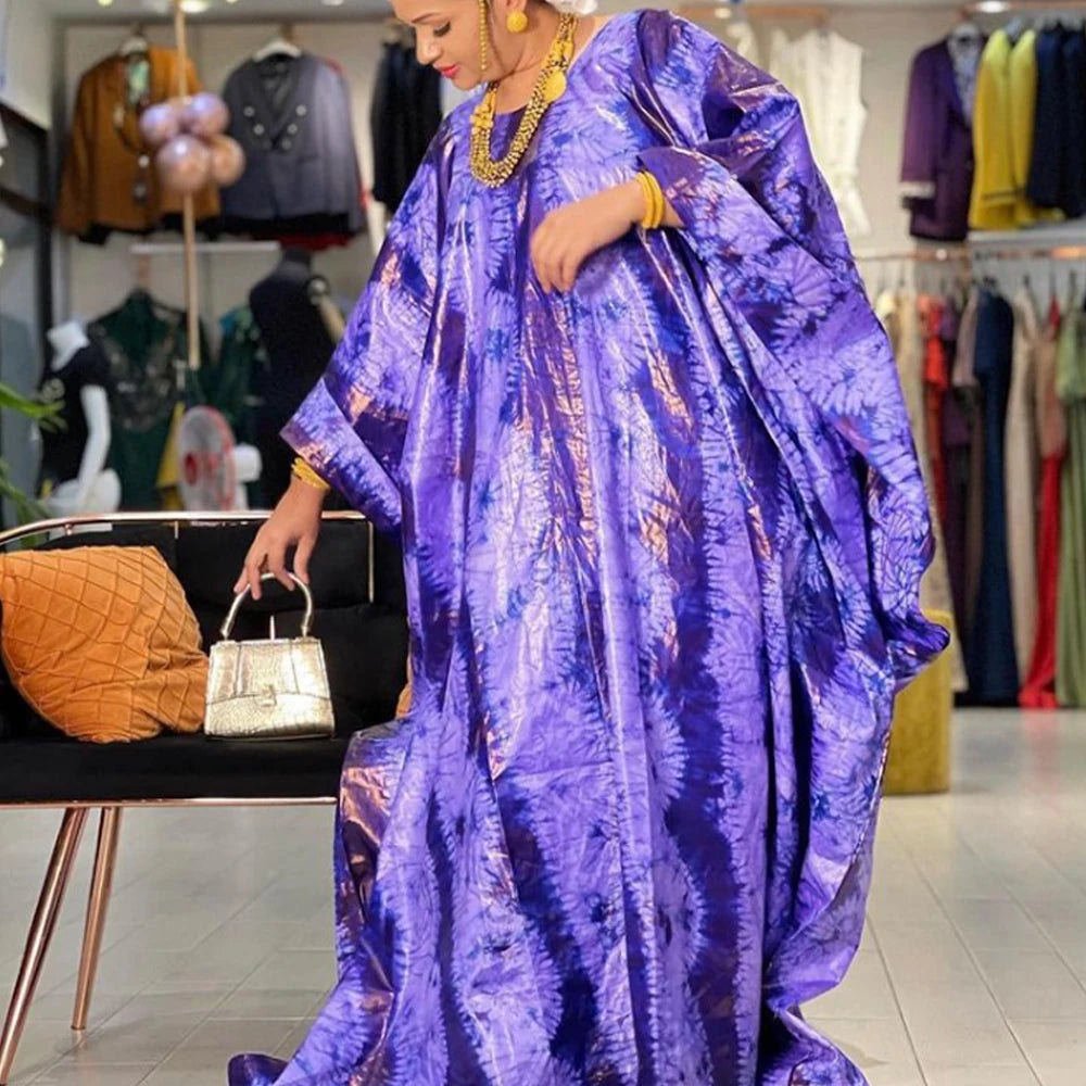 Printed Bazin Riche Long Dresses For Women Ankara Party Clothing Dashiki Robe Boubou Long Dress
