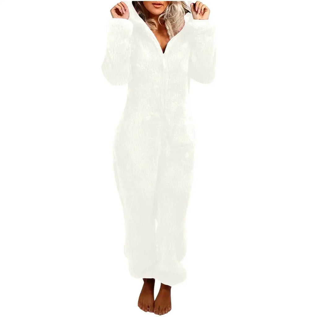 Autumn Winter Thick Fleece Women's Onesie Pajamas with Hat Casual Style Comfortable Soft Fabric