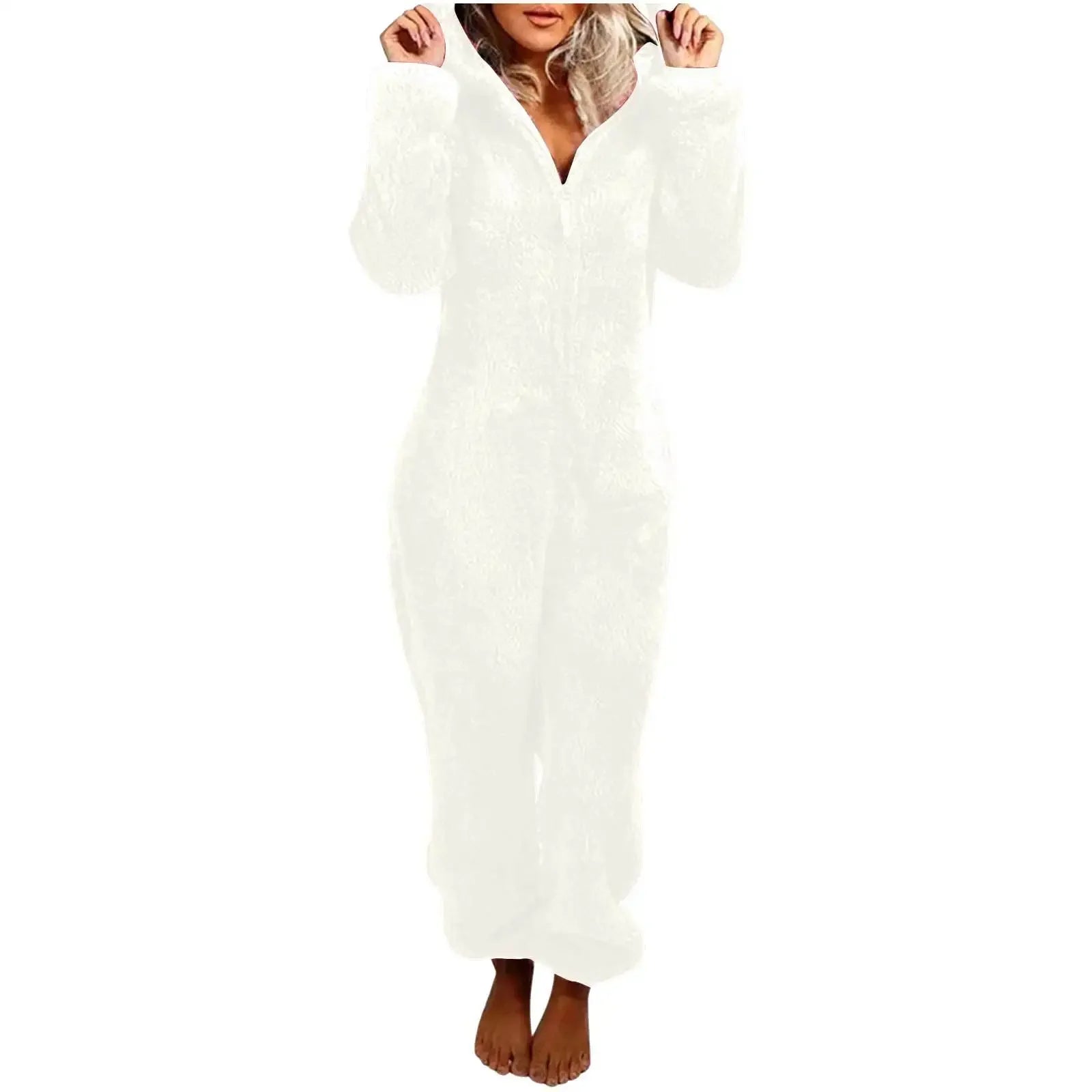 Autumn Winter Thick Fleece Women's Onesie Pajamas with Hat Casual Style Comfortable Soft Fabric