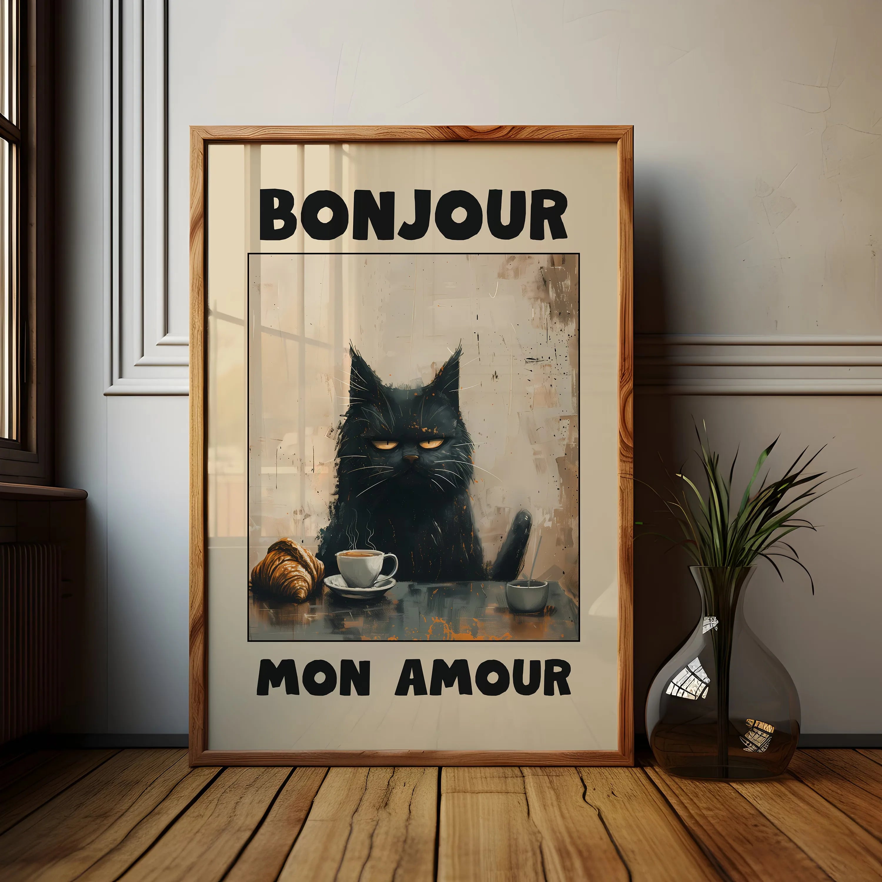 Black Cat & Dog Canvas Wall Art | Mid-Century Home Decor Gift | HotTrendyPicks