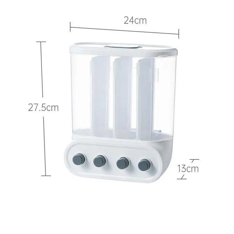 Grids Food Grains Storage Box Tank Sealed Moisture Proof Rice Buckets Wall Mounted Kitchen Bulk Classified Container