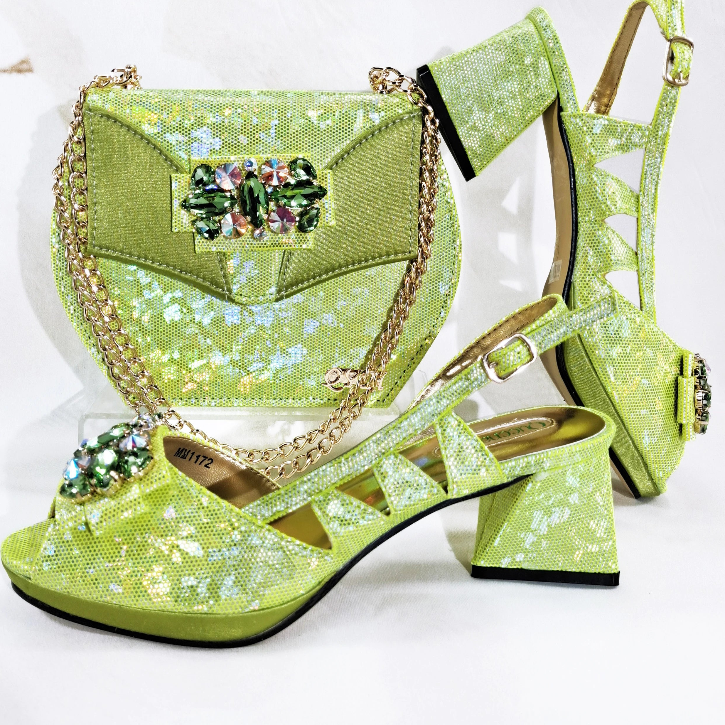 New-Season Peep Toe Ladies Elegant Coral Color Diamond-Embellished High Heels Italian-Designed Shoe and Handbag Set