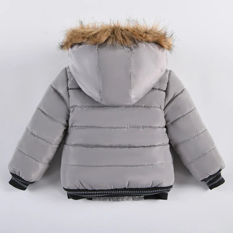 Autumn Winter Hooded Jacket for Kids - Boys & Girls Warm Fur Collar Zipper Outerwear Casual Fashion Baby Coat for Ages 2-6