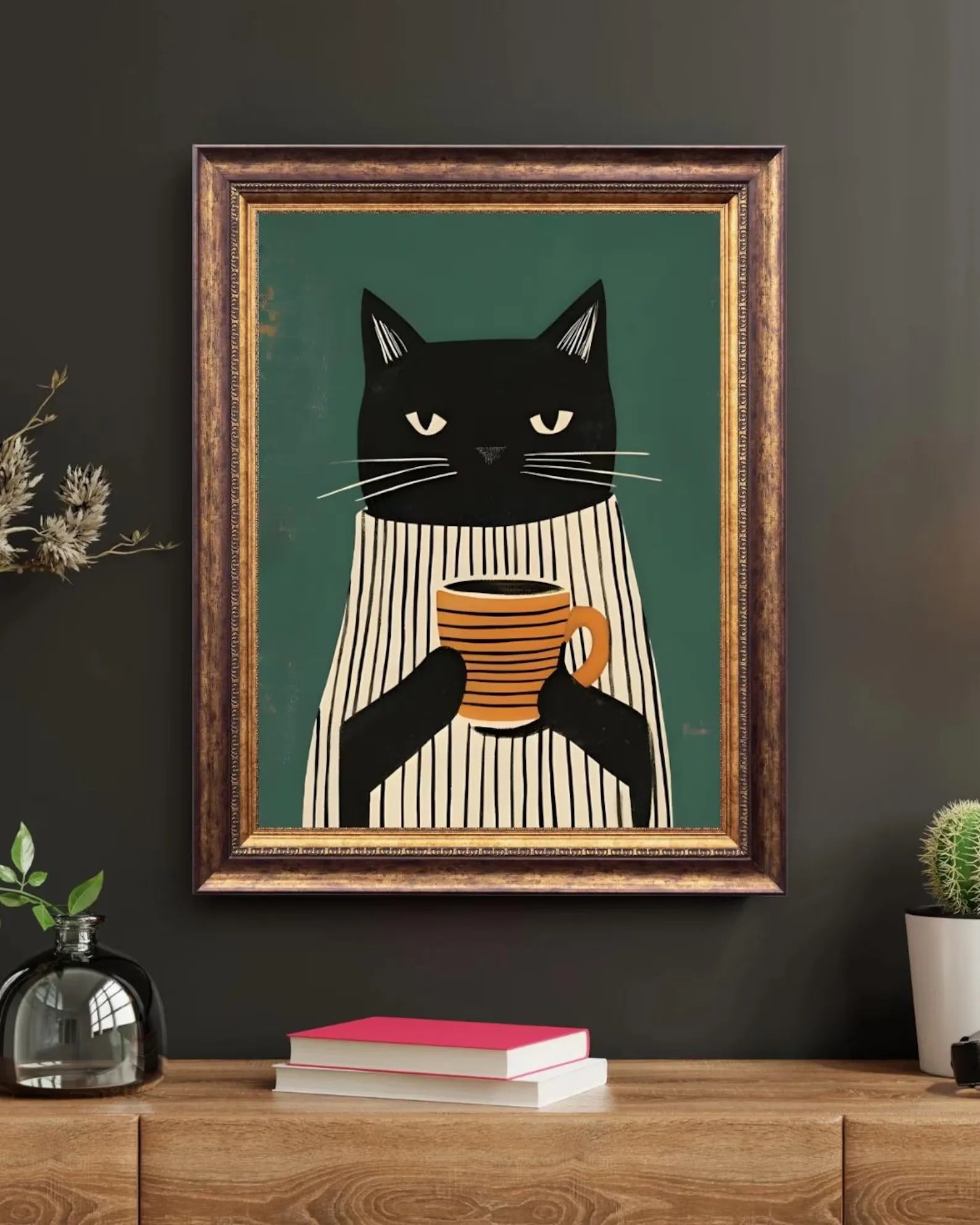 Black Cat & Dog Canvas Wall Art | Mid-Century Home Decor Gift | HotTrendyPicks