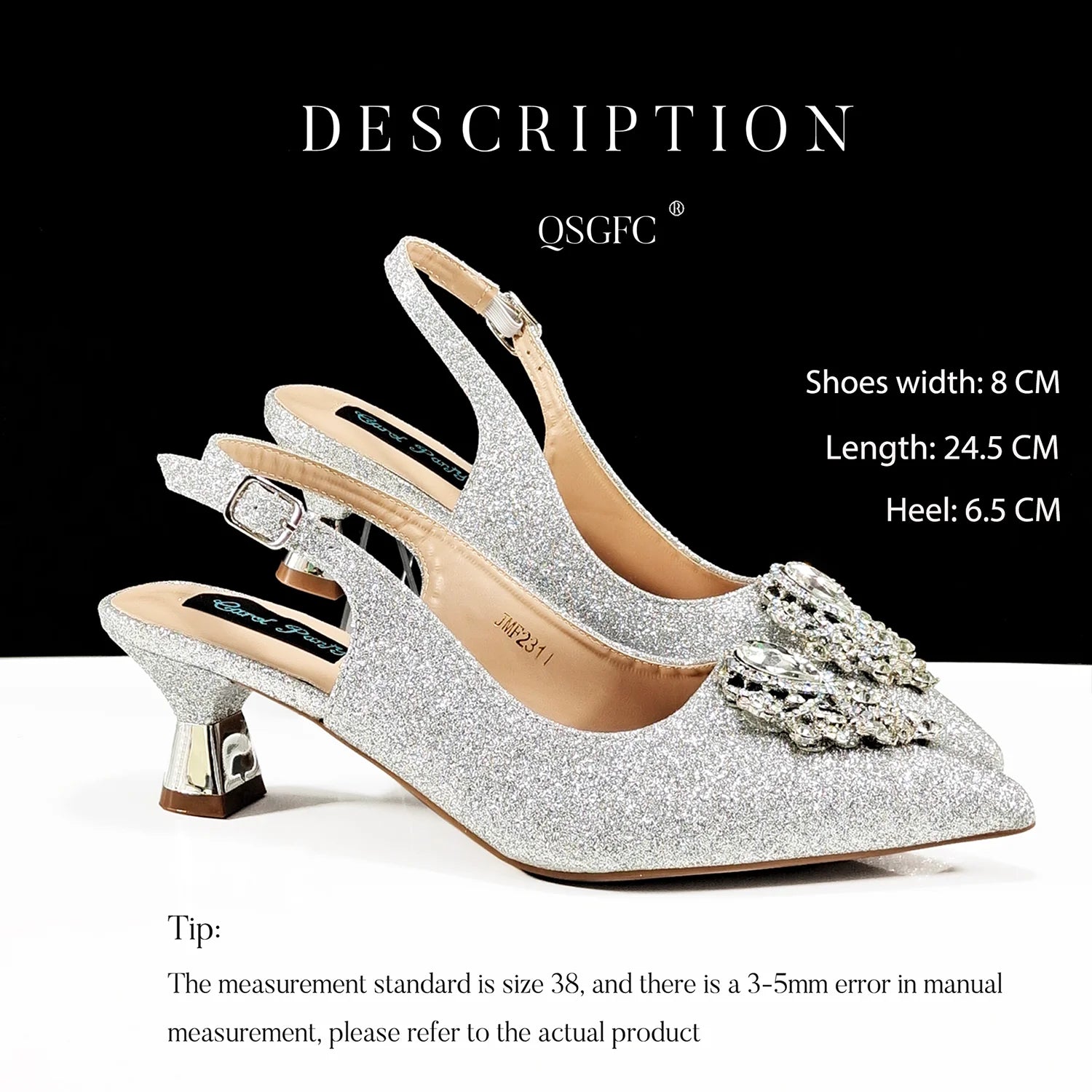 Italian Design Girly Style Silver Color Pointed Toe Wedding Shoes And Bag Full Diamond Decoration Handle Bag