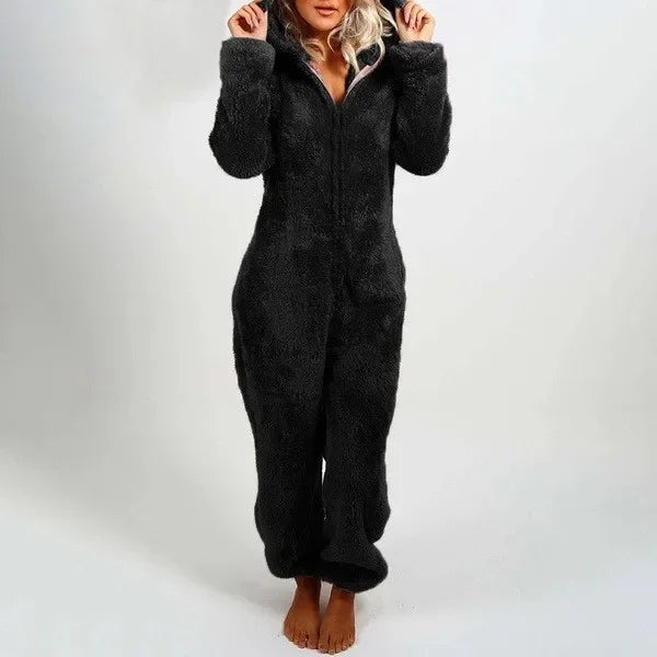 Autumn Winter Thick Fleece Women's Onesie Pajamas with Hat Casual Style Comfortable Soft Fabric