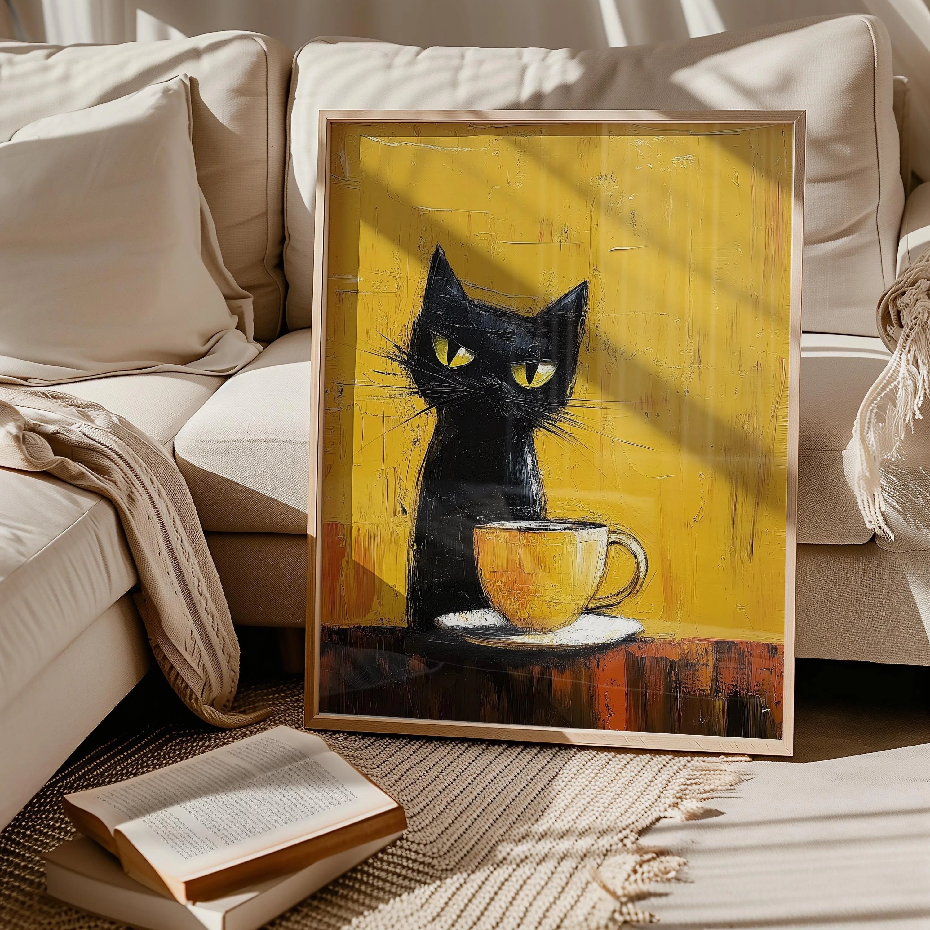 Black Cat & Dog Canvas Wall Art | Mid-Century Home Decor Gift | HotTrendyPicks
