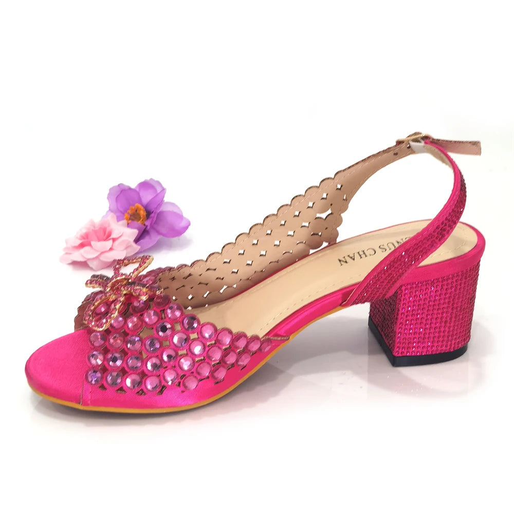 Italian Design Full Drill Elegant Wine Evening High Heels Wedding Party Shoes Matching Clutch Handbag