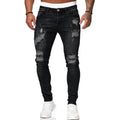 2025 New Fashion Street Style Ripped Skinny Jeans Men Vintage wash Solid Denim